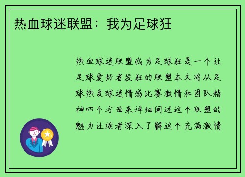热血球迷联盟：我为足球狂